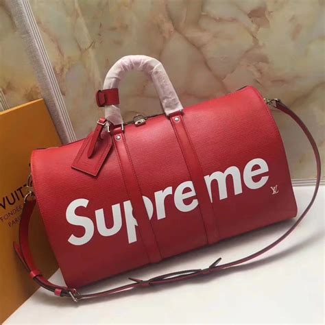 supreme x louis vuitton duffle bag fake